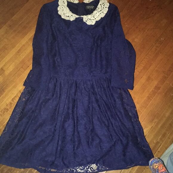 Top shop US 6 navy lace dress with lace collar - Picture 1 of 3